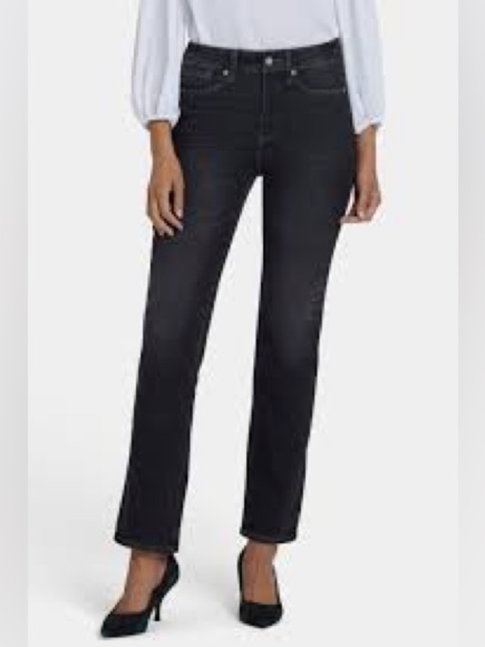 NYDJ Style #M28G281B Size 6
Straight Jeans Black Wash Cotton-Poly-Spandex